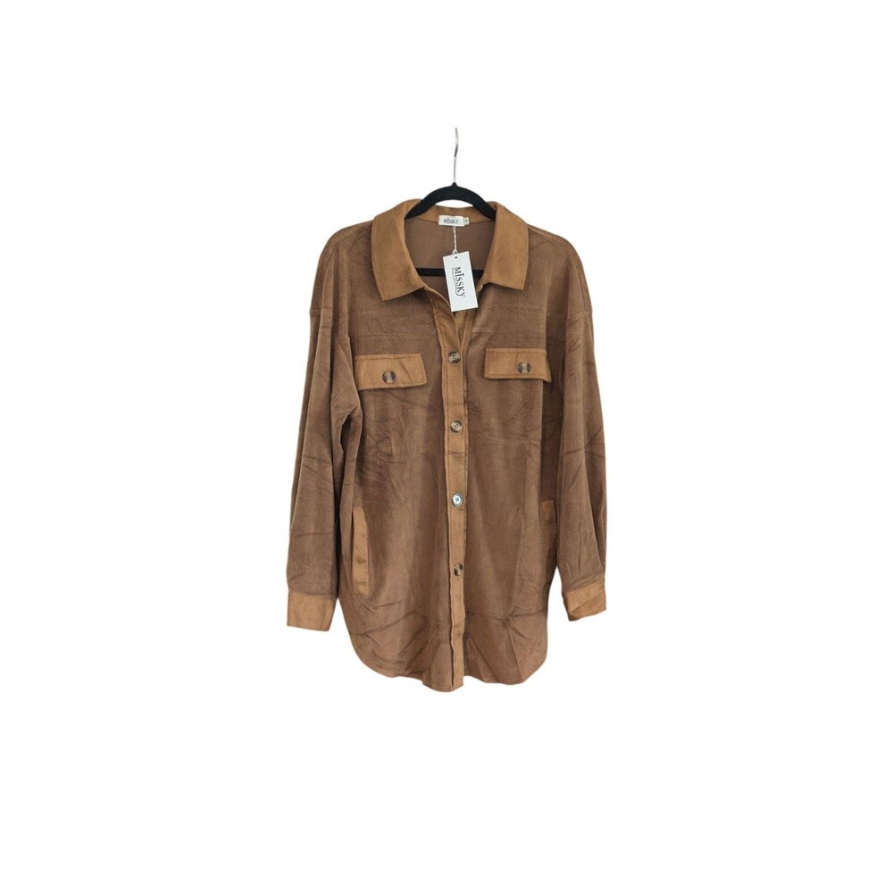 Womens Missky Brown Fleece button down Shacket Size Small